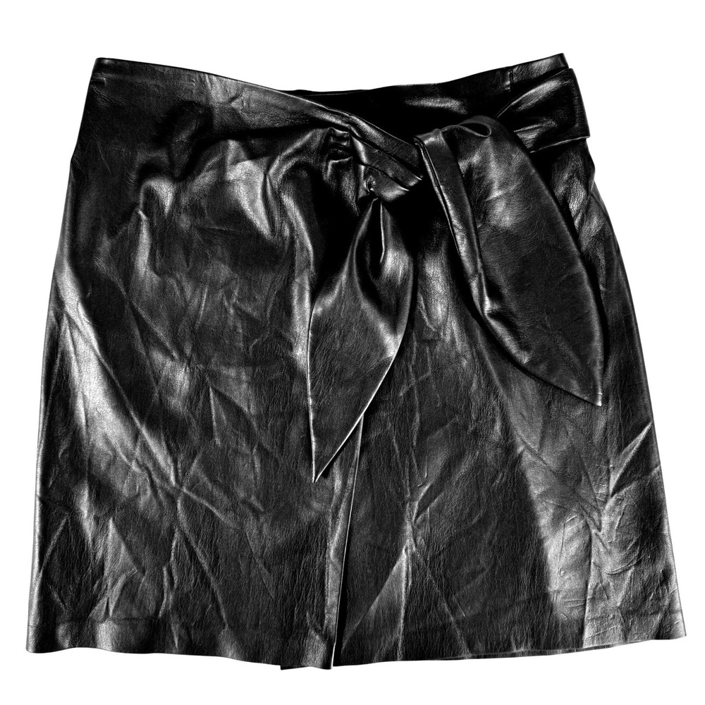 Nanushka Vegan Leather Wrap Skirt Black Tie Waist Above Knee Size Medium - Picture 3 of 9